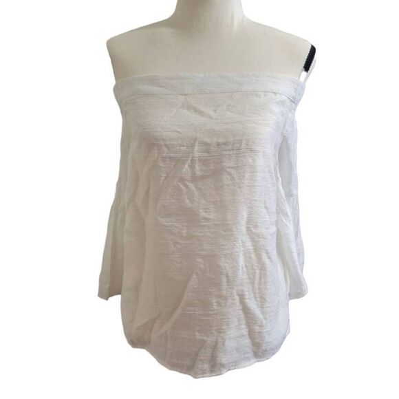 1. STATE Sz L Off the Shoulder White Blouse With Bell Sleeves New - Picture 3 of 8